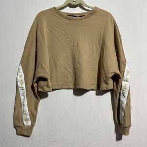 Kittenish Sweatshirt Women's Small Brown‎ Long Sleeve Crew Neck Pullover Cropped